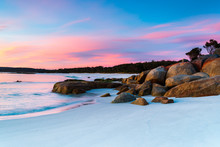 Cosy Corner, Bay Of Fires, Tasmania, Australia. Sunrise Over The Spectacular North East Coast Of Tasmania.
