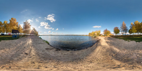 Wall Mural - full seamless spherical panorama 360 degrees angle view on the shore of width river neman in sunny summer day. 360 panorama in equirectangular projection, ready VR AR virtual reality content