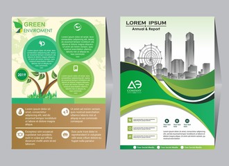 Wall Mural - Green ecology design on background.Brochure template layout,cover design,annual report,magazine,leaflet,presentation background,flyer design.and booklet in A4 with Vector Illustration