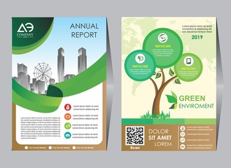 Green ecology design on background.Brochure template layout,cover design,annual report,magazine,leaflet,presentation background,flyer design.and booklet in A4 with Vector Illustration