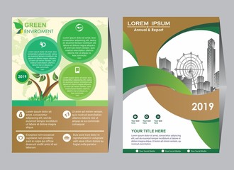 Green ecology design on background.Brochure template layout,cover design,annual report,magazine,leaflet,presentation background,flyer design.and booklet in A4 with Vector Illustration