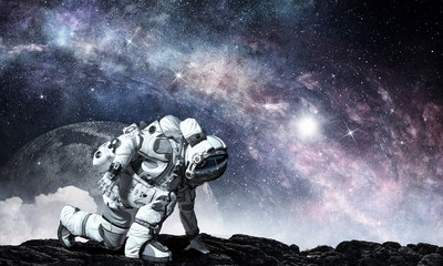 Wall Mural - astronaut starting to run. mixed media