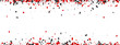 White festive banner with red and black paper confetti.