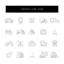 Line Icons Set. Vehicle Pack. Vector Illustration