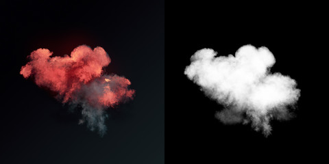 Aufkleber - Large explosion with black smoke in dark plus alpha channel. 3d rendering