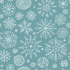 Wall Mural - Hand drawn snowflakes, seamless pattern for your design