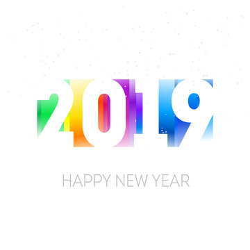 Happy new year 2019. Greeting card or calendar cover design template with gradients. Vector. Cover of business diary for 2019 with wishes.