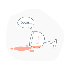 Fototapete - Fallen upset wineglass with spilled wine, cute funny 404 error, oops face, 404 page, trouble, fail, problem icon concept isolated on white background