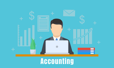 Poster - Accounting office man concept background. Flat illustration of accounting office man vector concept background for web design