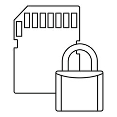 Poster - Secured sd card icon. Outline illustration of secured sd card vector icon for web design isolated on white background
