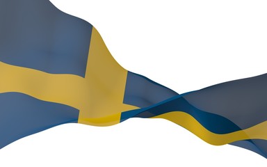 The flag of Sweden. Official state symbol of the Kingdom of Sweden. A blue field with a yellow Scandinavian cross that extends to the edges of the flag. 3d illustration