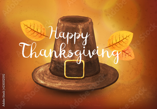 Fotomural Hand-drawn Pilgrim hat. Illustration on a Thanksgiving holidays.