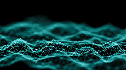 Leinwandbilder - Data technology background. Abstract background. Connecting dots and lines on dark background. 3D rendering. 4k.