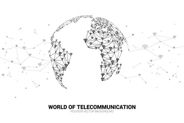 Poster - Vector Polygon line connect mobile data and wi-fi icon signage shape the world map. Concept for world telecommunication.