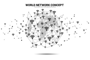 Poster - Vector Polygon line connect mobile data and wi-fi icon signage shape the world map. Concept for world telecommunication.