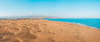Aerial view of the Maspalomas dunes on the Gran Canaria island. Panoramic view. 