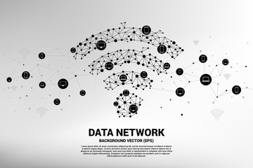 Poster - Vector Polygon mobile data icon connect to multiple device. Concept for data transfer of  mobile and wi-fi data network.