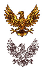 Poster - Golden gothic eagle, vector heraldic sketch icon