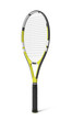 © gearstd - 3d rendering of a professional tennis racquet with black and yellow stripes.