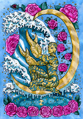 cancer. zodiac sign, hand drawn fantasy graphic illustration. occult mystic drawing with horoscope s