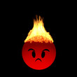 Angry red emoticon face with fire on head on black background