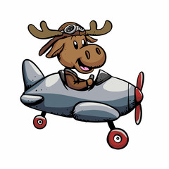 Wall Mural - Funny moose aviator vector illustration 