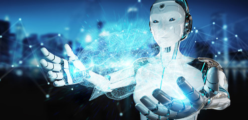 Aufkleber - white woman humanoid creating artificial intelligence 3d rendering