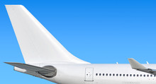 Modern Passenger Jet Aircraft Side Tail Silhouette With Aircraft Parts Wing Winglet Passenger Window Aft Exit Stabilizer Fin Antenna Jet Engine Exhaust Design Air Travel Isolated On Sky White Scheme