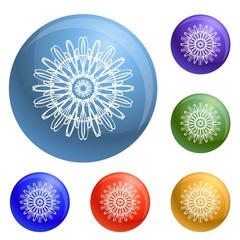 Poster - Forest flower icons set vector 6 color isolated on white background