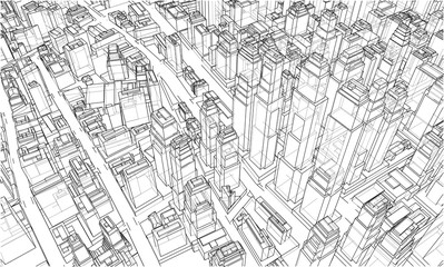 Poster - wire-frame city, blueprint style. vector