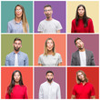 © Krakenimages.com - Collage of group people, women and men over colorful isolated background making fish face with lips, crazy and comical gesture. Funny expression.