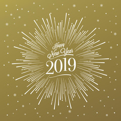 Wall Mural - Happy New Year Starburst Gold. Vector illustration.