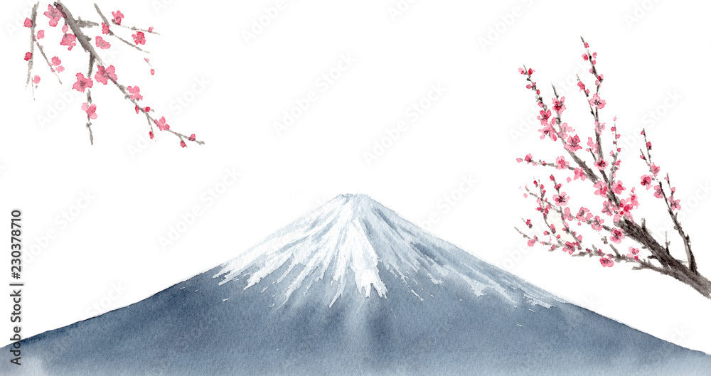 松の木と富士山 水墨画 墨絵 Stock Illustration | Adobe Stock
