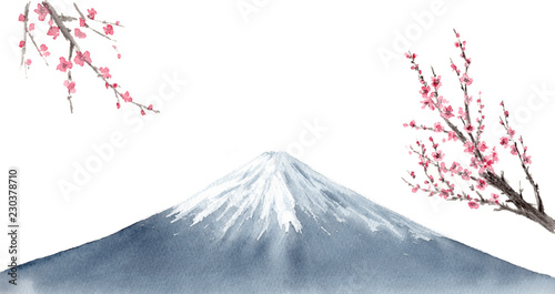 梅の花 富士山 水墨画 墨絵 Stock Illustration Adobe Stock