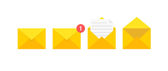 set of envelopes icons with a picture of a closed letter. paper document enclosed in an envelope. de