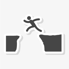 Silhouette of man jumping over mountains sticker