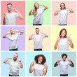 Collage of group people, women and men over colorful isolated background smiling confident showing and pointing with fingers teeth and mouth. Health concept.