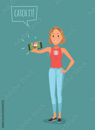 Fotografija Flat vector illustration of girl with ball in hand
