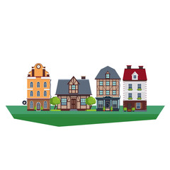 Sticker - Old Vintage Country and City Houses Vector Illustration