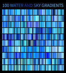 Wall Mural - water and sky blue gradients big set. collection of blue gradient vector