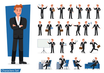 Wall Mural - set of Businessman showing different gestures character vector design.