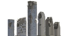 Ruined Skyscrapers Isolated On White 3D Illustration