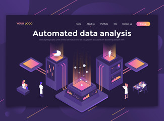 Poster - flat modern design of website template - automated data analysis