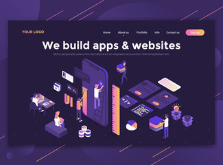 Poster - flat modern design of website template - we build apps and websites