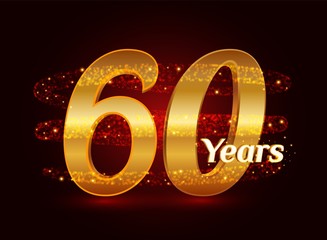 Wall Mural - 60 years golden anniversary 3d logo celebration with glittering spiral star dust trail sparkling particles. Sixty years anniversary modern design elements. Vector Illustration.