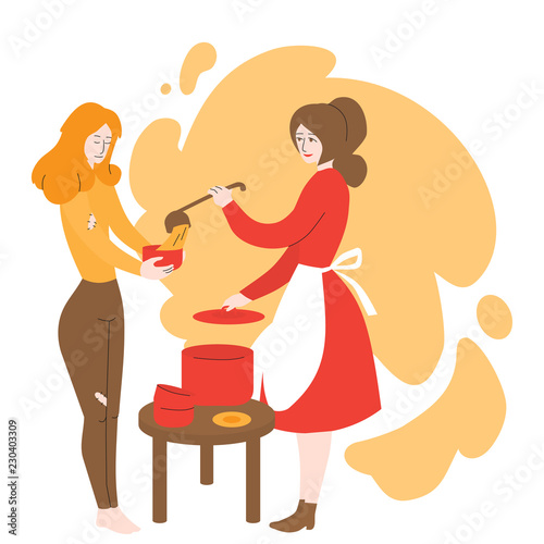 Cartoon Female Volunteer Feeding Poor Homeless Flat Woman Giving Food To Beggar Charity Voluntary Altruistic Activity Donation And Volunteering Buy This Stock Vector And Explore Similar Vectors At Adobe Stock
