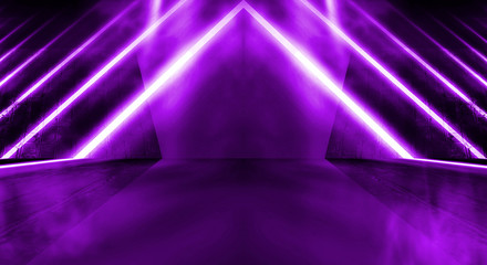 Wall Mural - empty stage background in purple color, spotlights, neon rays. abstract background of neon lines and