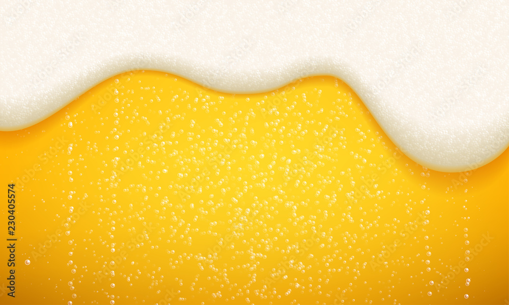 Beer foam and bubbles background. Vector seamless realistic craft beer with flowing foam and bubbles - obrazy, fototapety, plakaty 