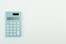 Blue Calculator White Background  Image Close Up.