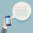 Smartphone in hand with place for your text. Vector Illustration. - Illustration